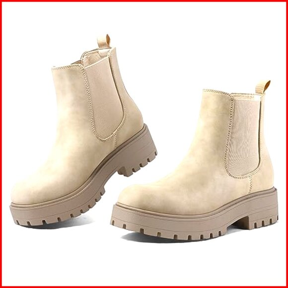 Women's Chelsea Ankle Boots Slip On Lug Sole Low Heel Elastic Booties - Picture 6 of 7